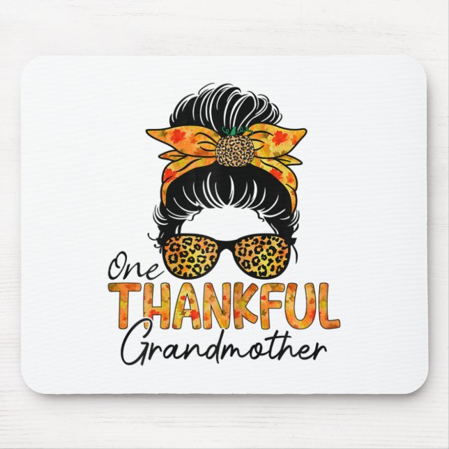 Womens One Thankful Grandmother Leopard Messy Bun  Mouse Pad (Front)