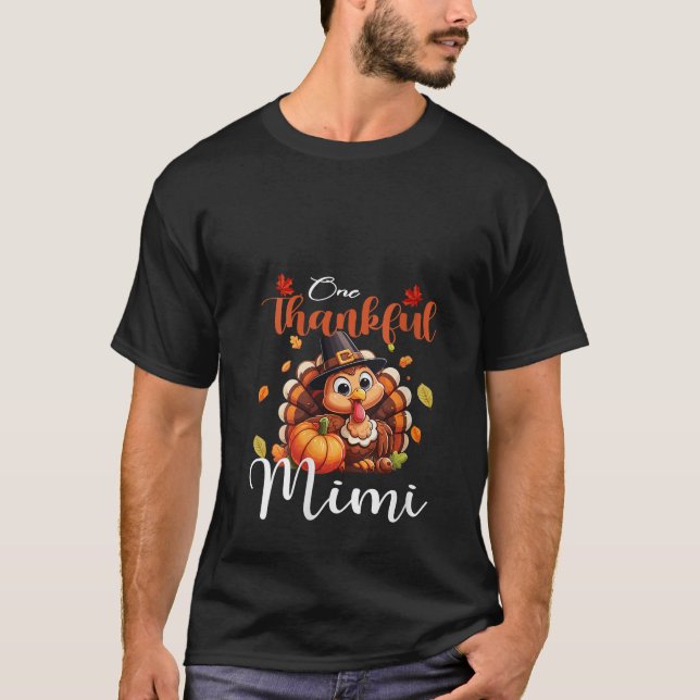 Womens One Thankful Mimi Pumpkin Fall Autumn Thank T-Shirt (Front)