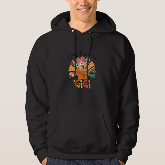 Womens One Thankful Turkey Gigi Shirt, Thanksgivin Hoodie (Front)