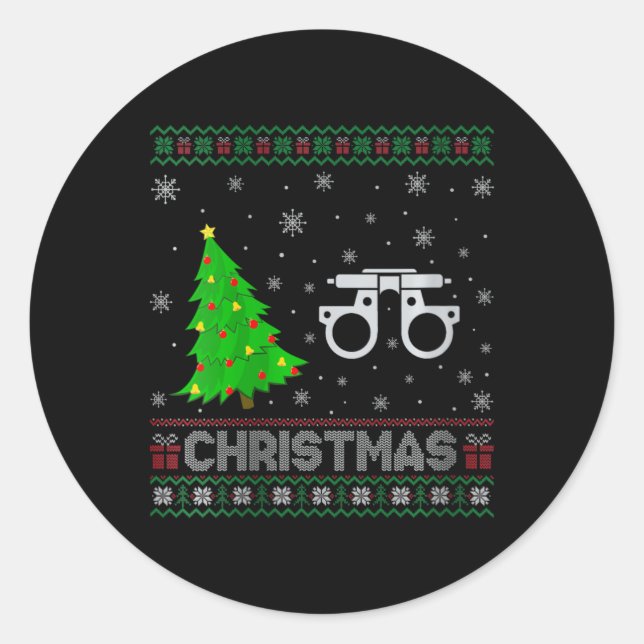 Womens Optometry Xmas Tree Lighting Ugly Christmas Classic Round Sticker (Front)