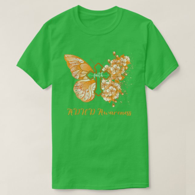 Womens Orange Butterfly Faith ADHD Awareness 1312 T-Shirt (Design Front)