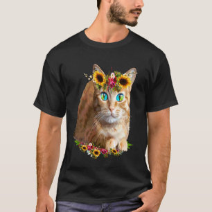Womens Orange Cat Owner for Girls Pet Floral Anima T-Shirt