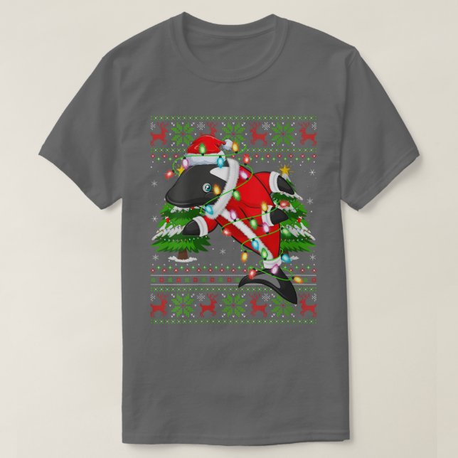 Womens Orca Fish Xmas Tree Matching Santa Orca Ugl T-Shirt (Design Front)