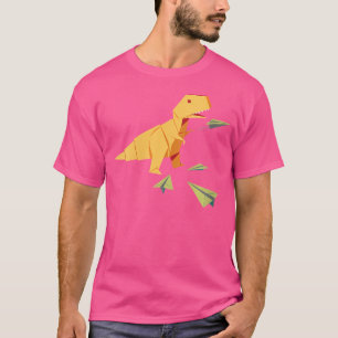 Womens Origami T-Rex Dinosaur Flying Paper Airplan T-Shirt