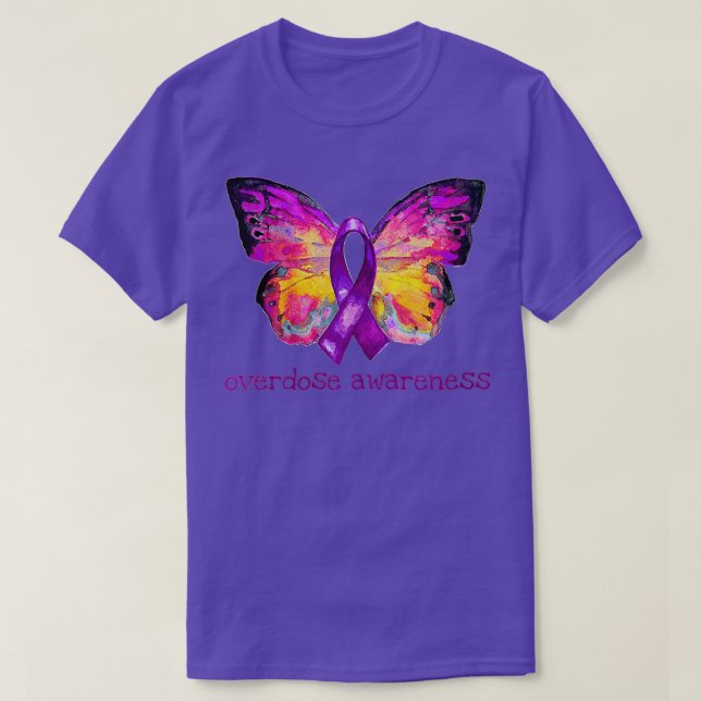 Womens Overdose Awareness Purple Ribbon Butterfly  T-Shirt (Design Front)