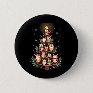 Womens Owl Christmas Tree Xmas Lights Xmas Owl Lov 6 Cm Round Badge