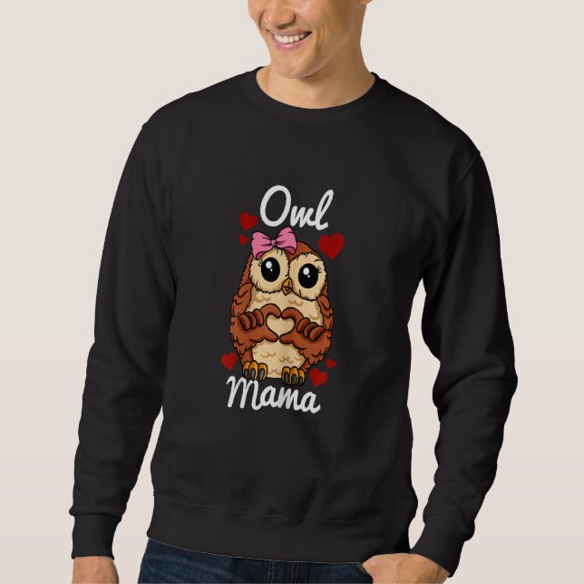 Womens Owl Mama Finger Heart Owl Animal With Ribbo Sweatshirt (Front)