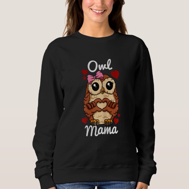 Womens Owl Mama Finger Heart Owl Animal With Ribbo Sweatshirt (Front)