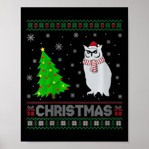 Womens Owl Xmas Tree Lighting Ugly Christmas Sweat Poster