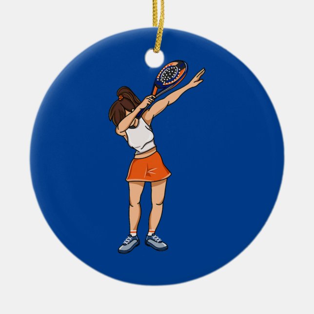 Womens Padel Tennis Dabbing Padel Girl With Ceramic Tree Decoration (Front)