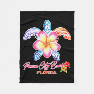 Womens Panama City Beach Sea Turtle Plumeria Fleece Blanket