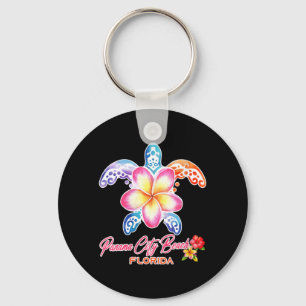 Womens Panama City Beach Sea Turtle Plumeria Key Ring