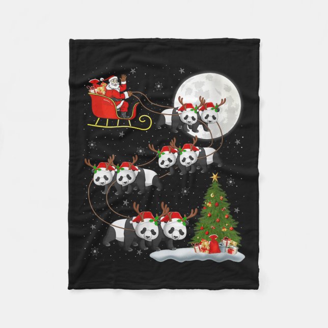 Womens Panda Santa Sleigh Flying Funny Magical Chr Fleece Blanket (Front)