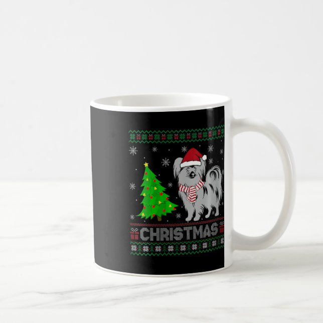 Womens Papillon Dog Xmas Tree Lighting Ugly Christ Coffee Mug (Right)