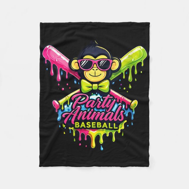 Women's party animals baseball funny monkey  fleece blanket (Front)