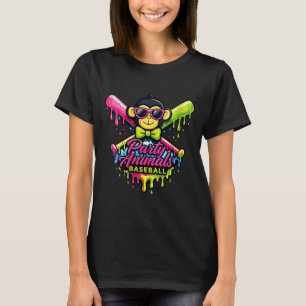 Women's party animals baseball funny monkey T-Shirt