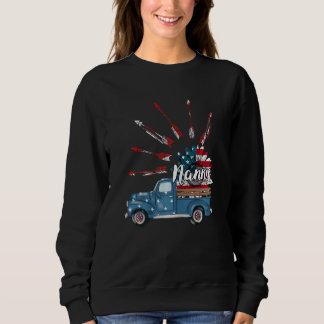 Womens Patriotic 4th Of July Nanny Truck Sunflower Sweatshirt