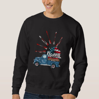 Womens Patriotic 4th Of July Nanny Truck Sunflower Sweatshirt