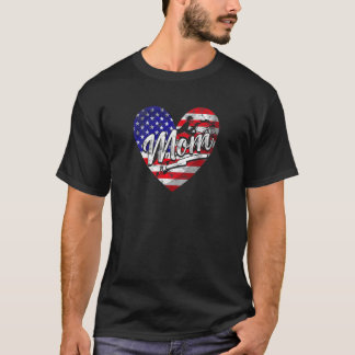 Womens Patriotic American Flag Heart Equestrian Mo T-Shirt