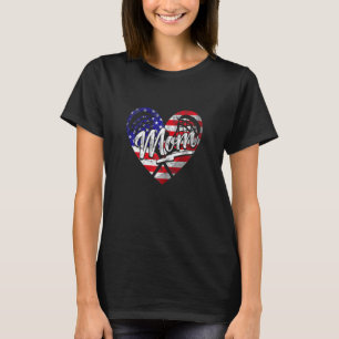 Womens Patriotic American Flag Heart Lacrosse Mum T-Shirt