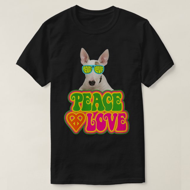 Womens Peace Heart Love Dog Bull Terrier VNeck  T-Shirt (Design Front)