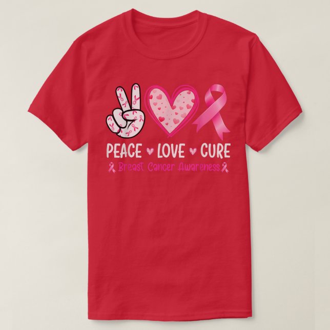Womens Peace Love Cure Breast Cancer Awareness Fig T-Shirt (Design Front)