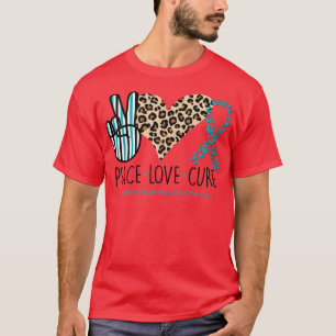 Womens Peace Love Cure Cute Heart Graphic Ovarian  T-Shirt