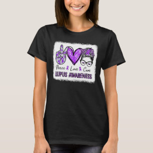 Womens Peace Love Cure Messy Bun Leopard Lupus Awa T-Shirt