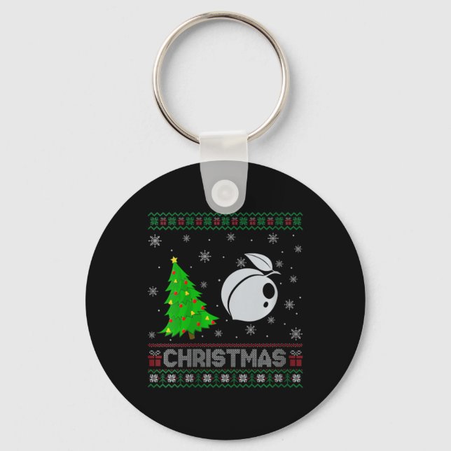 Womens Peach Xmas Tree Lighting Ugly Christmas Swe Key Ring (Front)