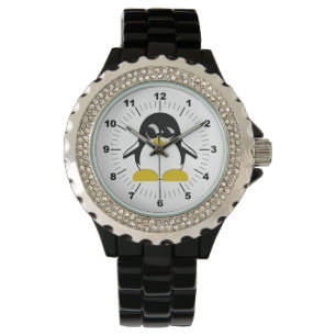 Women's Penguin Rhinestone Black Enamel Watch