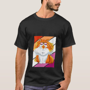 Womens Persian Cat With Pride Lesbian Flag LGBTQ P T-Shirt