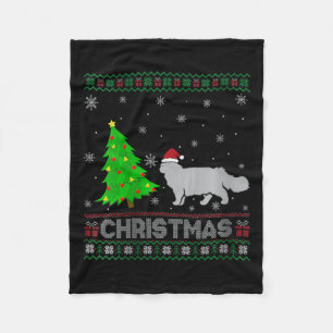 Womens Persian Cat Xmas Tree Lighting Ugly Christm Fleece Blanket