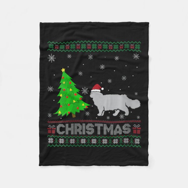Womens Persian Cat Xmas Tree Lighting Ugly Christm Fleece Blanket (Front)