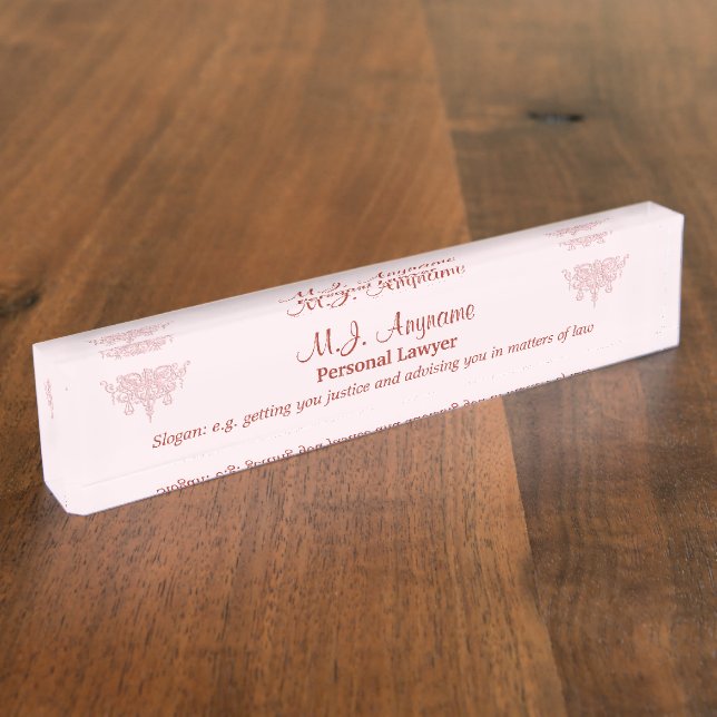 Womens Personal Lawyer, slogan and justice emblem Nameplate (Side)