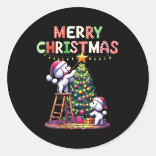 Womens Pet Animal Lovers Xmas Poodle Dogs Decorati Classic Round Sticker