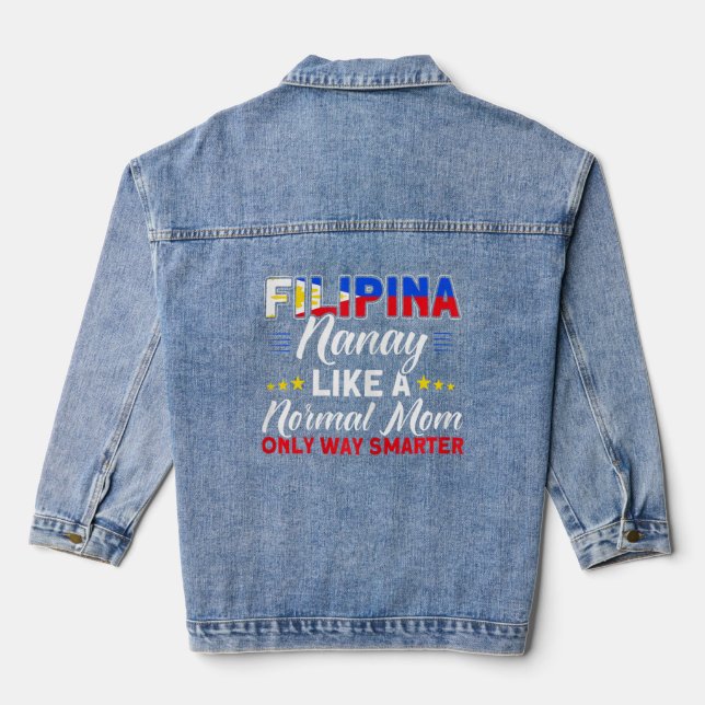 Womens Philippine Flag Filipina Nanay Mum Pinay Fi Denim Jacket (Back)