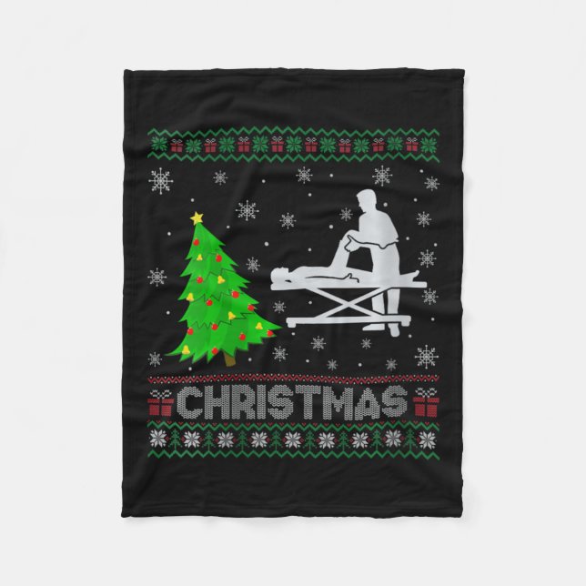 Womens Physical Therapist Xmas Tree Lighting Ugly  Fleece Blanket (Front)