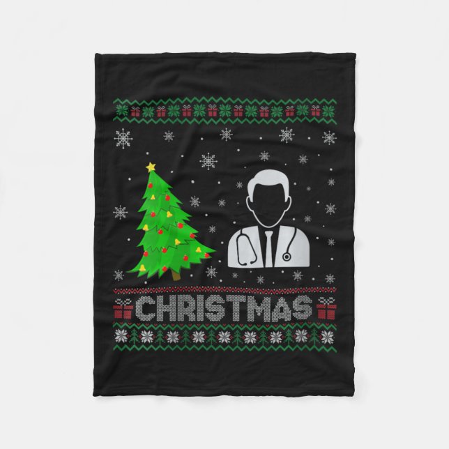 Womens Physician Xmas Tree Lighting Ugly Christmas Fleece Blanket (Front)
