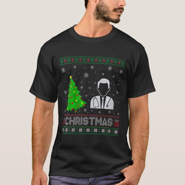 Womens Physician Xmas Tree Lighting Ugly Christmas T-Shirt (Front)