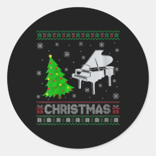Womens Piano Xmas Tree Lighting Ugly Christmas Swe Classic Round Sticker