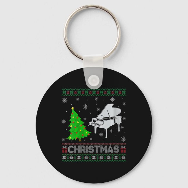 Womens Piano Xmas Tree Lighting Ugly Christmas Swe Key Ring (Front)