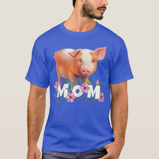 Womens Pig Mum Cute Young Pig Motive  T-Shirt