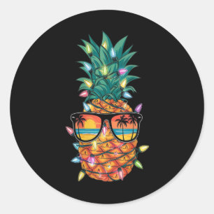 Womens Pineapple Christmas Tree Lights Xmas Women  Classic Round Sticker