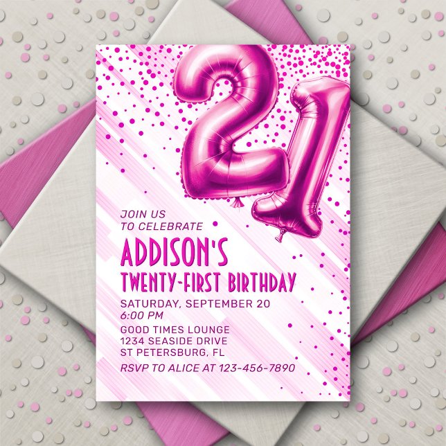 Womens Pink 21st Birthday Invitation (Creator Uploaded)