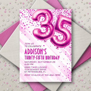 Womens Pink 35th Birthday Invitation