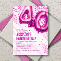 Womens Pink 40th Birthday Invitation