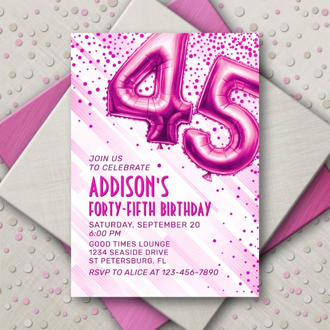 Womens Pink 45th Birthday Invitation (Creator Uploaded)