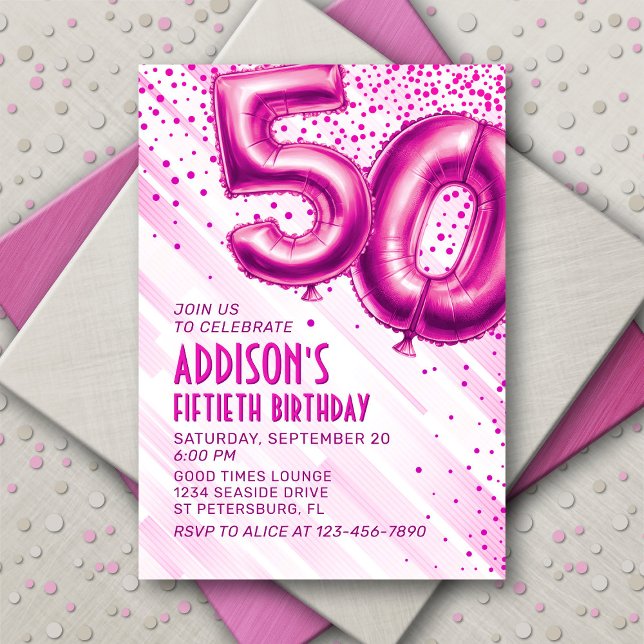 Womens Pink 50th Birthday Invitation (Creator Uploaded)