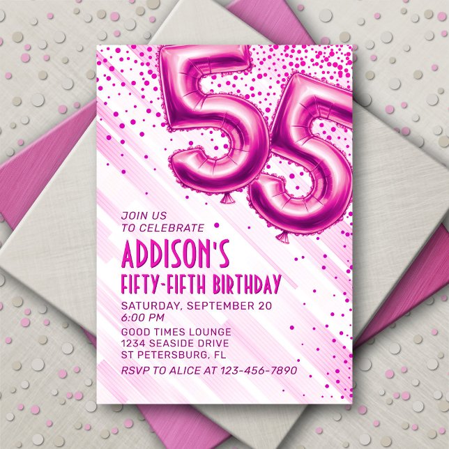 Womens Pink 55th Birthday Invitation (Creator Uploaded)