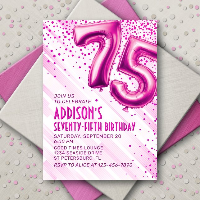 Womens Pink 75th Birthday Invitation (Creator Uploaded)